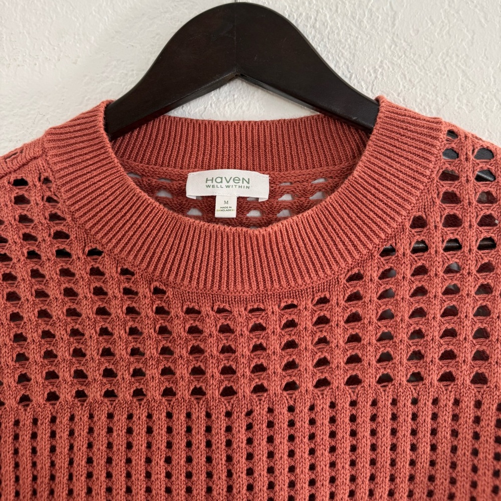 Haven Well Within Pointelle Boxy Knit Sweater Organic Cotton Size Medium - Picture 10 of 11